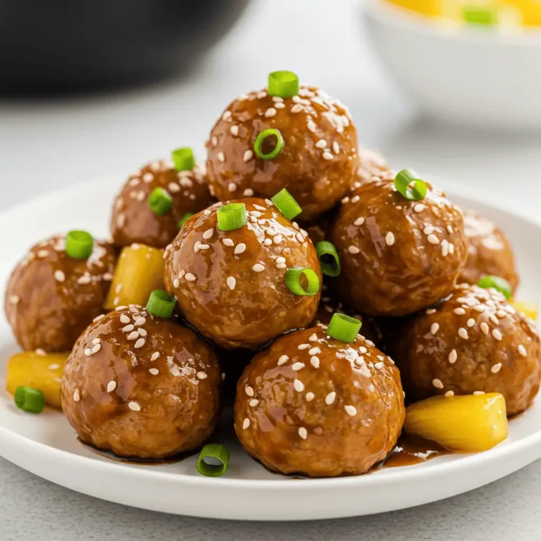 Pineapple teriyaki chicken meatballs close-up