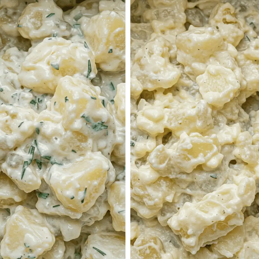 fresh vs thawed potato salad texture comparison