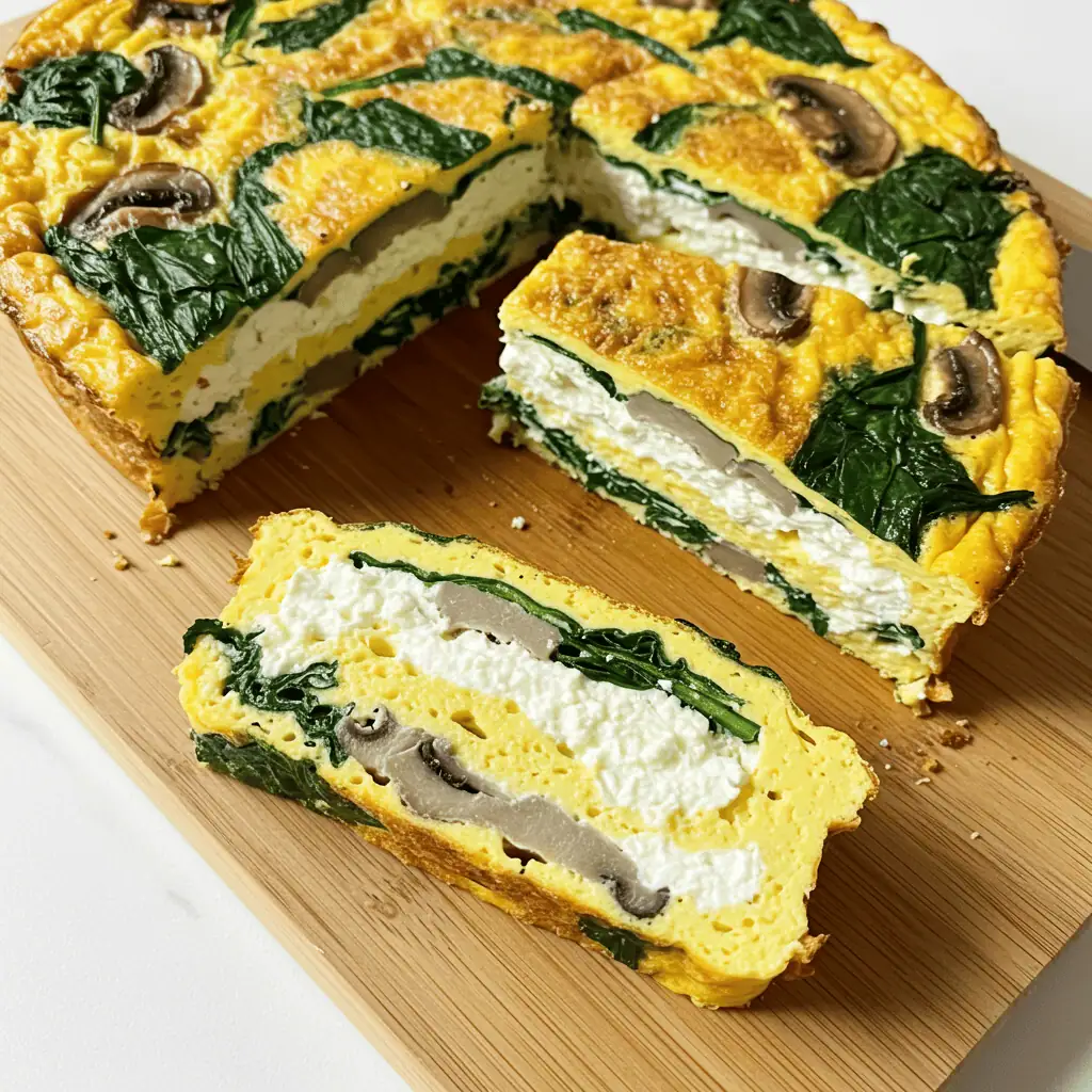 spinach mushroom keto egg cottage cheese bake slices