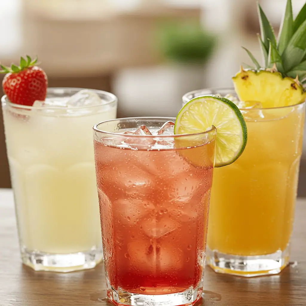 Variations of White Lotus energy drinks with fruit