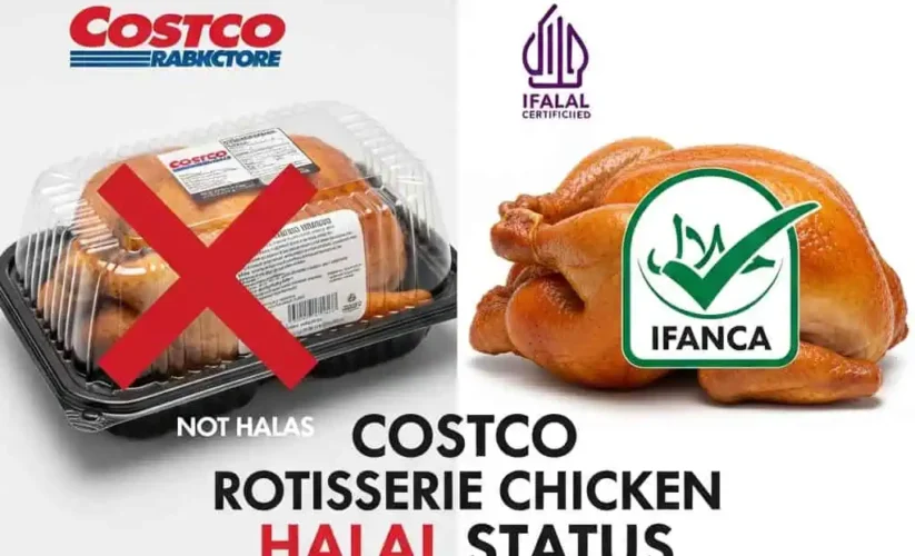 Costco rotisserie chicken with NOT halal certified label and halal alternatives comparison