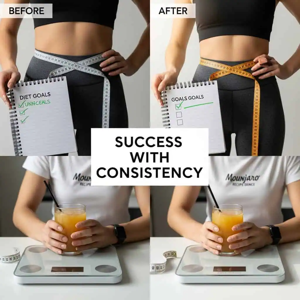 Natural Mounjaro recipe weight loss success showing before and after transformation with consistent use
