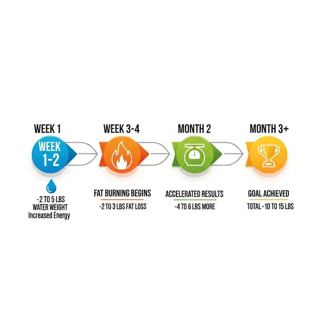 Natural Mounjaro recipe weight loss timeline showing 12-week progress from week 1 through month 3