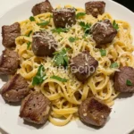 garlic butter steak bites parmesan pasta