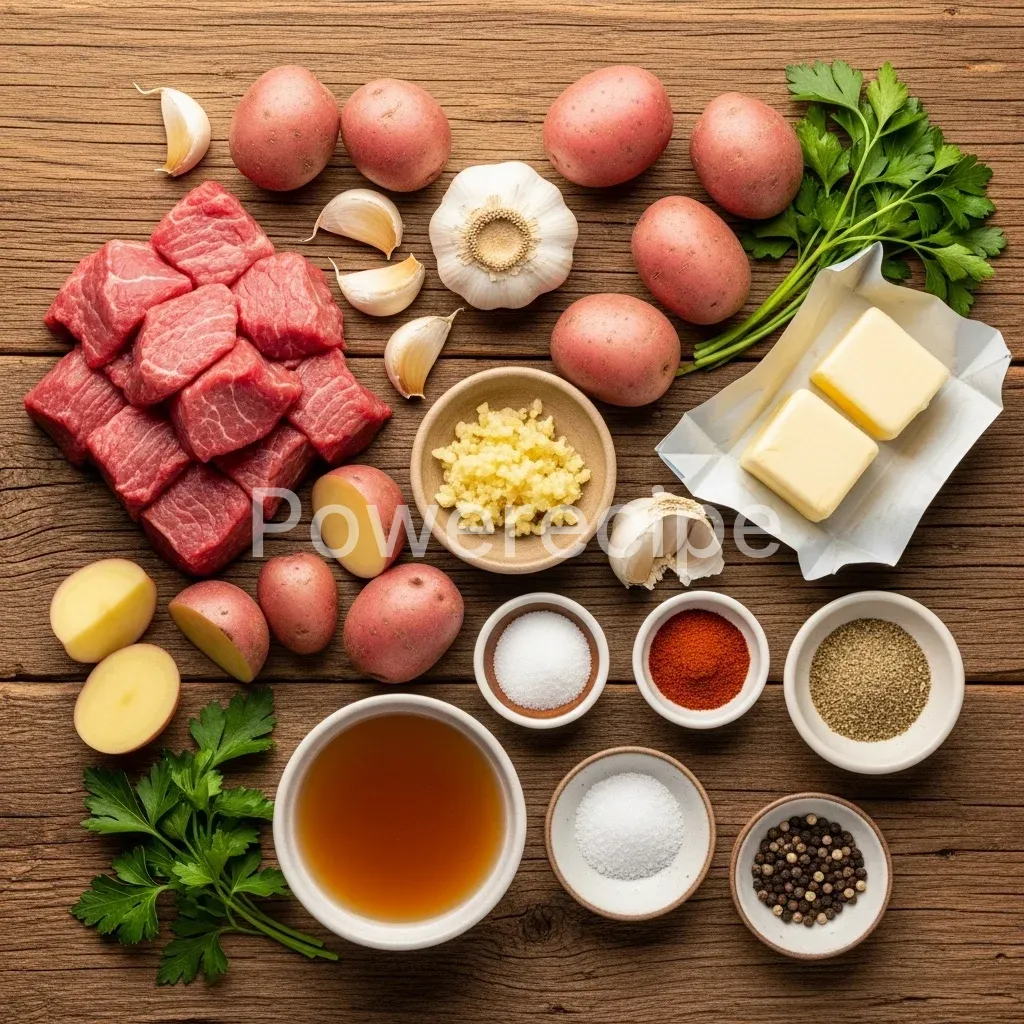 slow cooker garlic butter steak bites potatoes