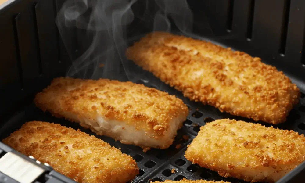 crispy frozen fish fillets in air fryer basket