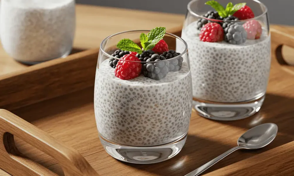 chia pudding with coconut milk and berries