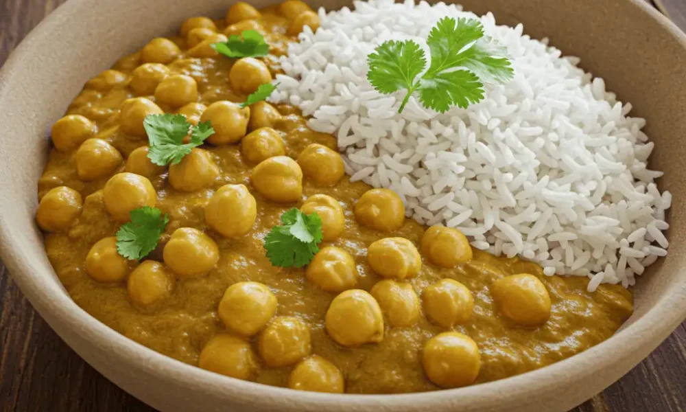 Easy chickpea curry 5 ingredients with rice