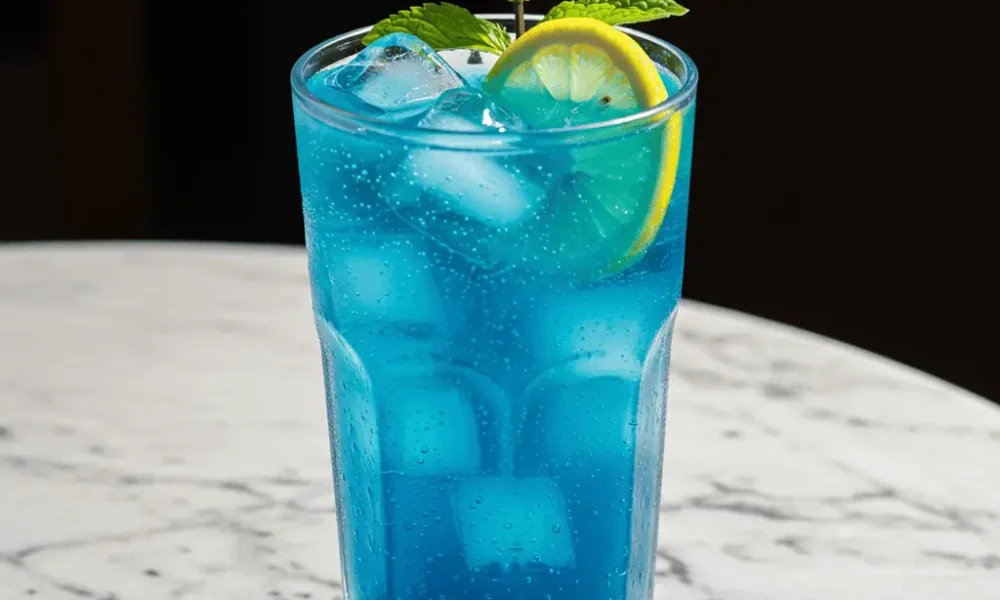 Blue lotus drink recipe with lemon and mint