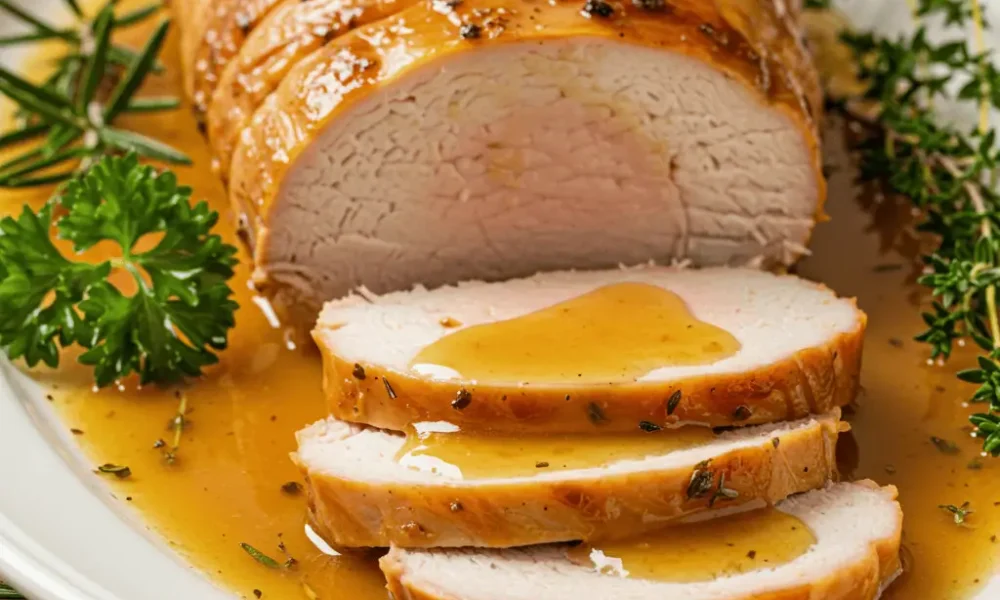 turkey tenderloin in crock pot recipe on serving plate